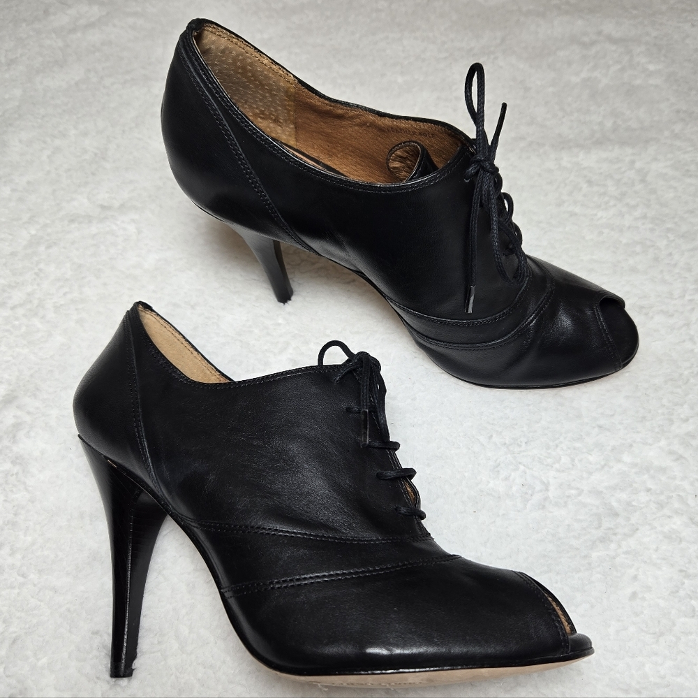 Corso Como Leather Booties Size 7.5 Peep Toe High Heel Stiletto